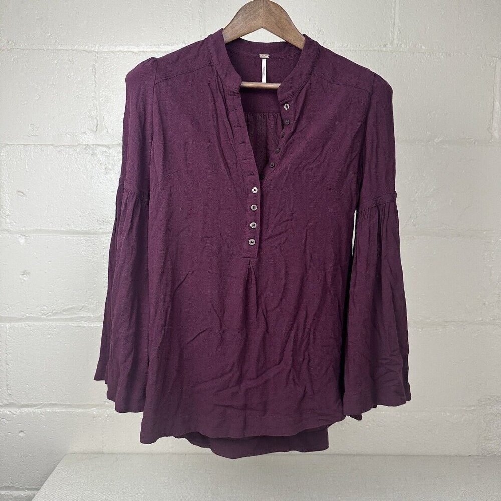 Free People Flutter Bell Sleeve Loose Shirt, Dark Red, Women's Size XS